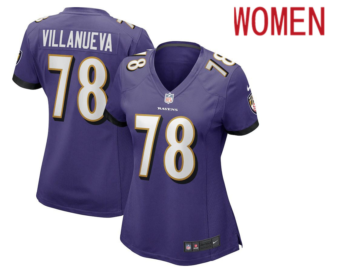 Women Baltimore Ravens 78 Alejandro Villanueva Nike Purple Game NFL Jersey